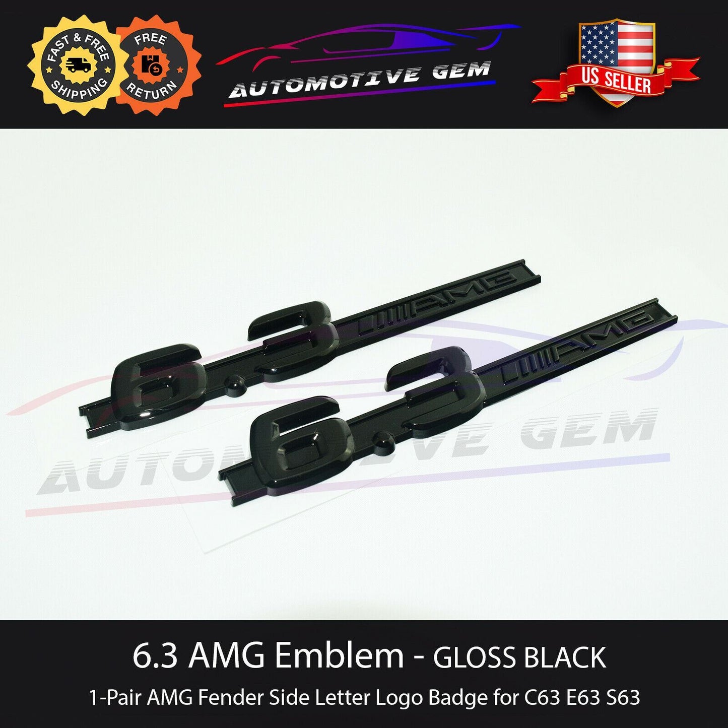 6.3 AMG Badge Gloss Black Fender Logo Badge Nameplate for AMG C63 E63 S63