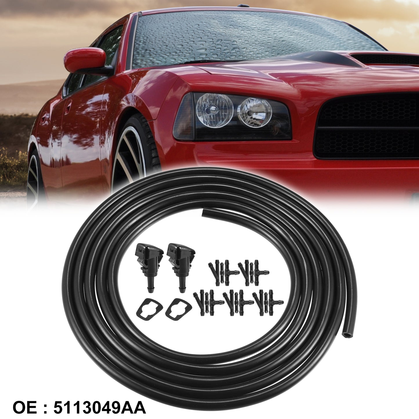2-Piece Windshield Washing Machine Nozzle 2.8m Hose Kit for Dodge for Chrysler 5113049AA
