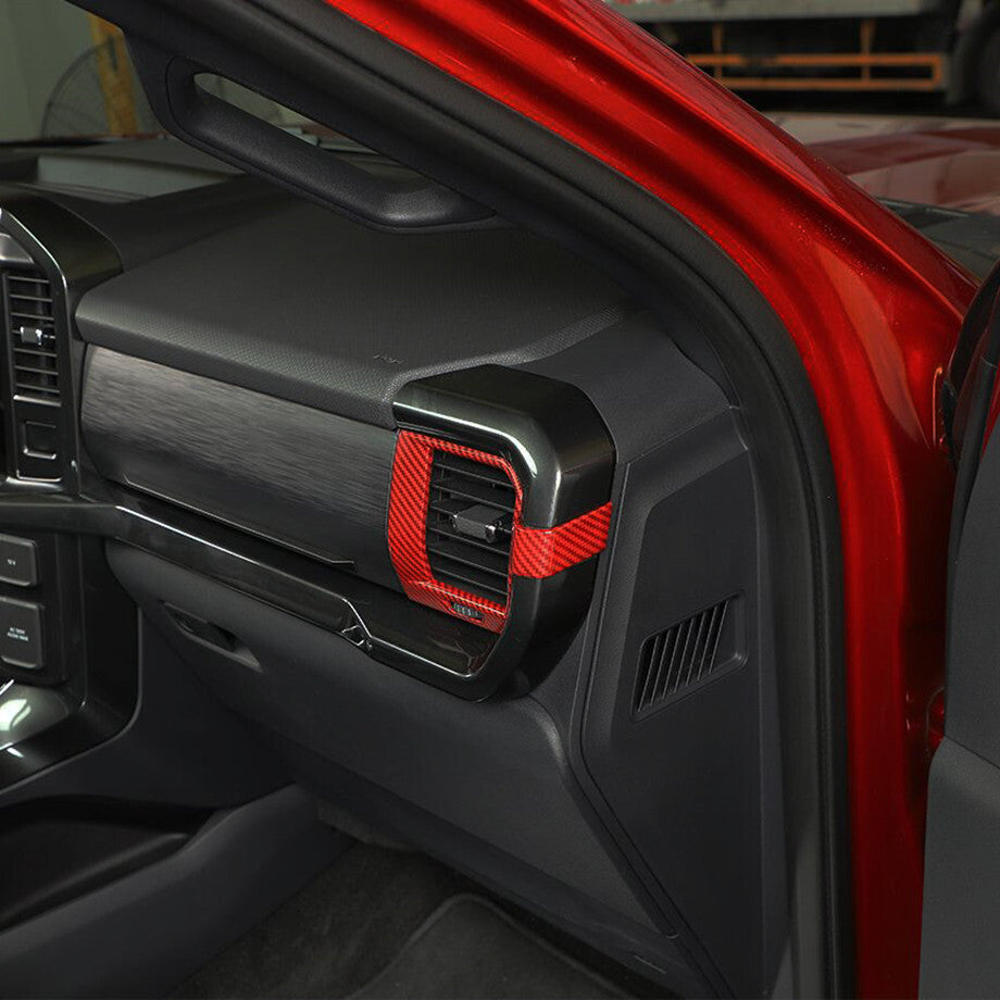 Suitable for 21-23 for Ford F150 Red Carbon Fiber Interior Dashboard Side Vent Cover Trim