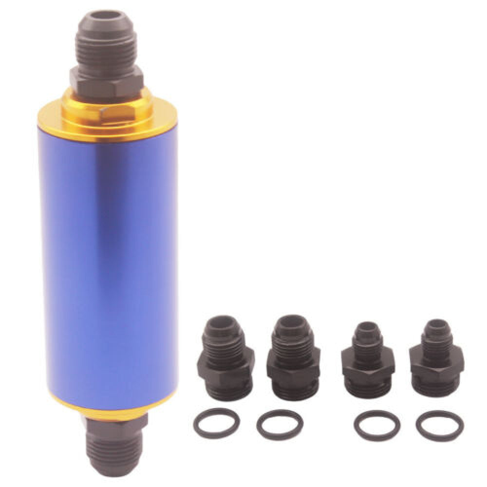 Car Ready Inline Fuel Filter AN6 AN8 AN10 & 100 Micron Element Blue & Gold New n