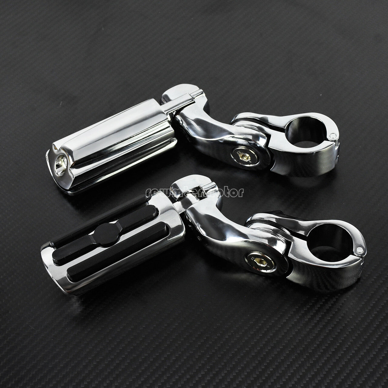 1 to 1 1/4 Black Chrome Highway Foot Pegs Footrest Engine Guard Clamp Mount
