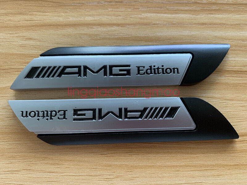 2x Silver/Black AMG EDITION Fender Emblem Badge Decal Sticker for Mercedes