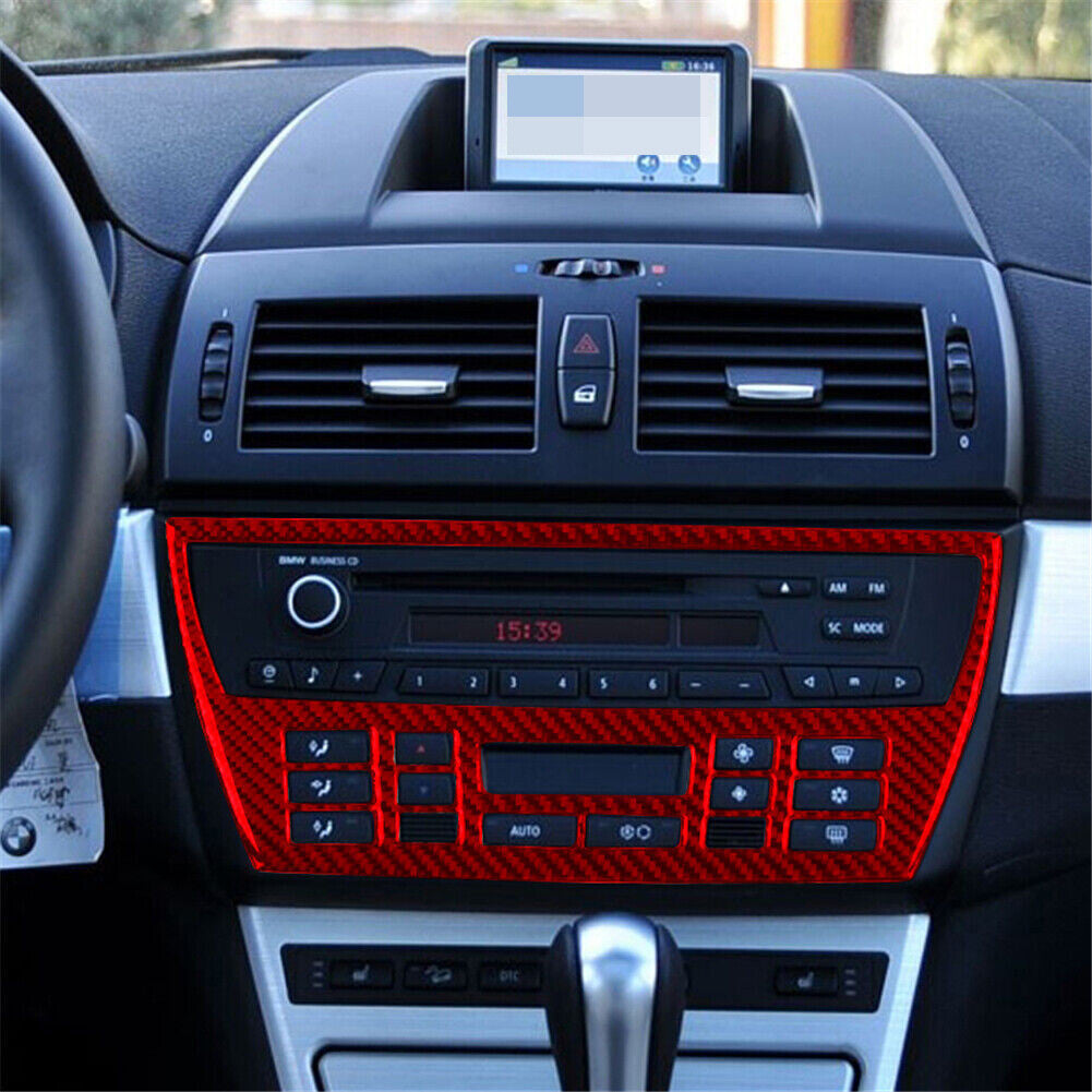 Red Carbon Fiber Central Control CD Panel Decorative Trim for BMW X3 E83 2004-10