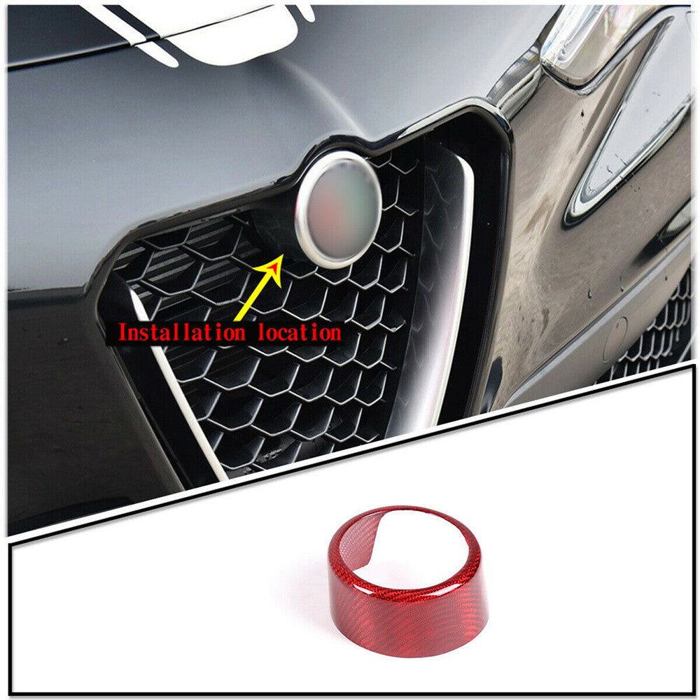 Red Carbon Fiber Front Car Logo Decorative Trim for Alfa Romeo for Stelvio 2017-20
