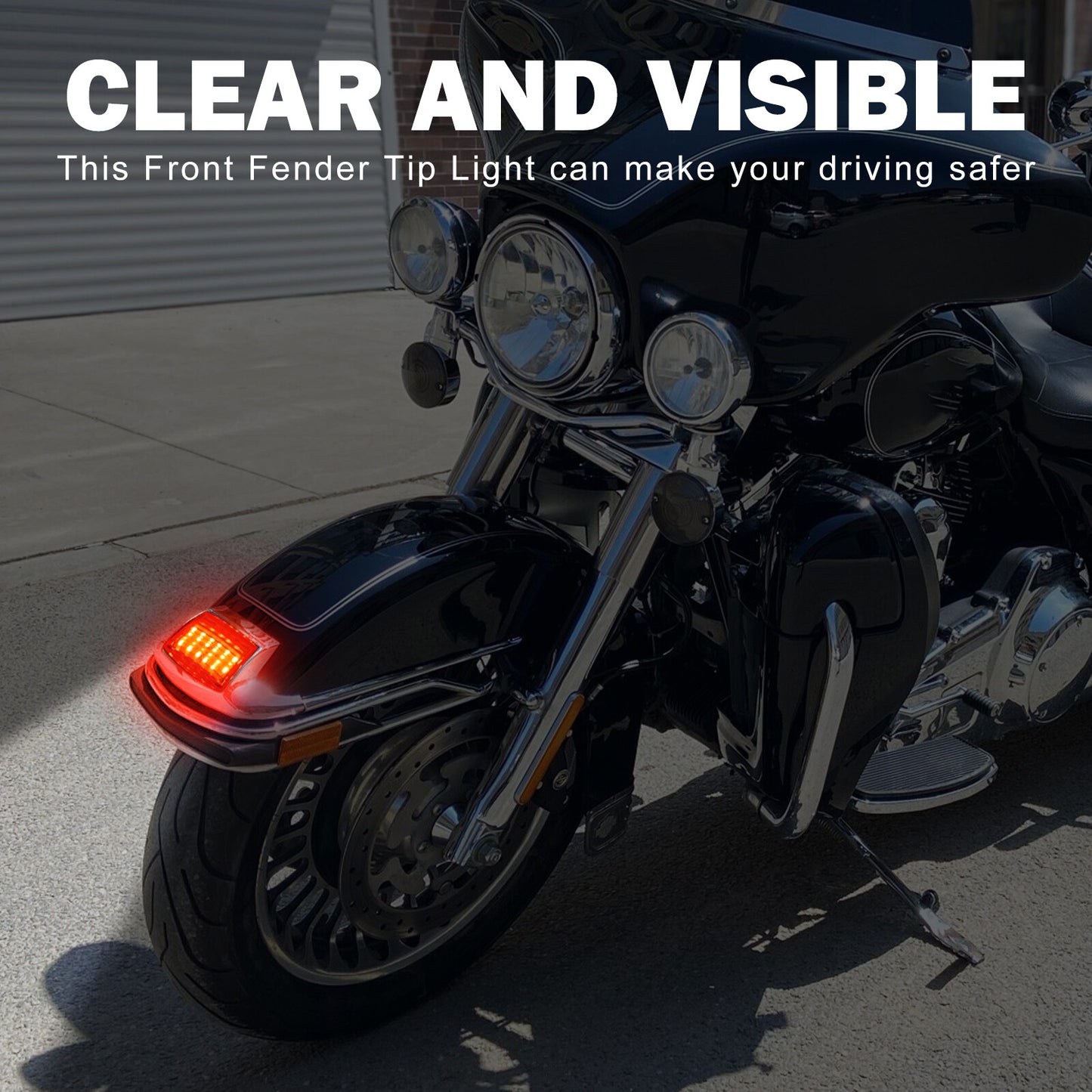 Front Fender w/ Red Lens Tip LED Light Fit for Harley Electra Road Glide Softail Q