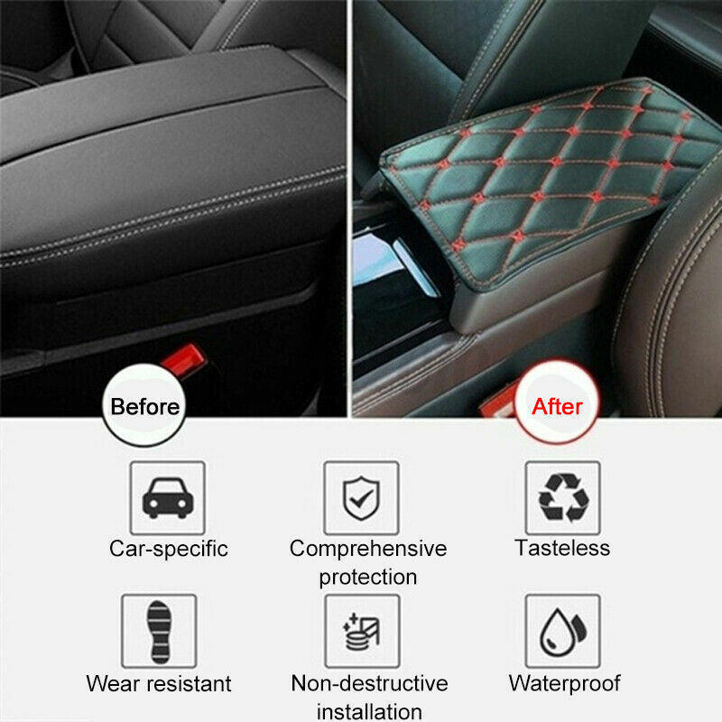 Universal Car Armrest Cushion Cover Center Console Box Pad PU Leather Protector