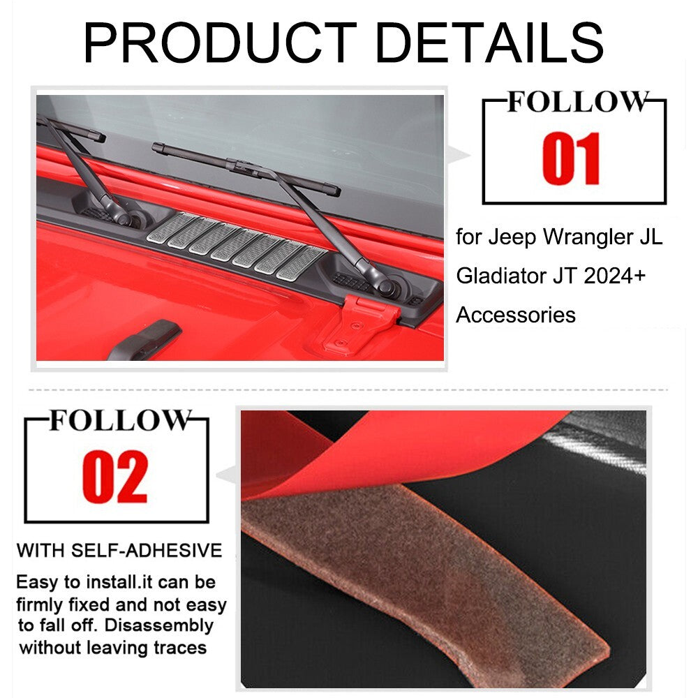 2PCS Chrome Front Hood Air Vent Mesh Cover Trim for Jeep for Wrangler JL JT 2024+
