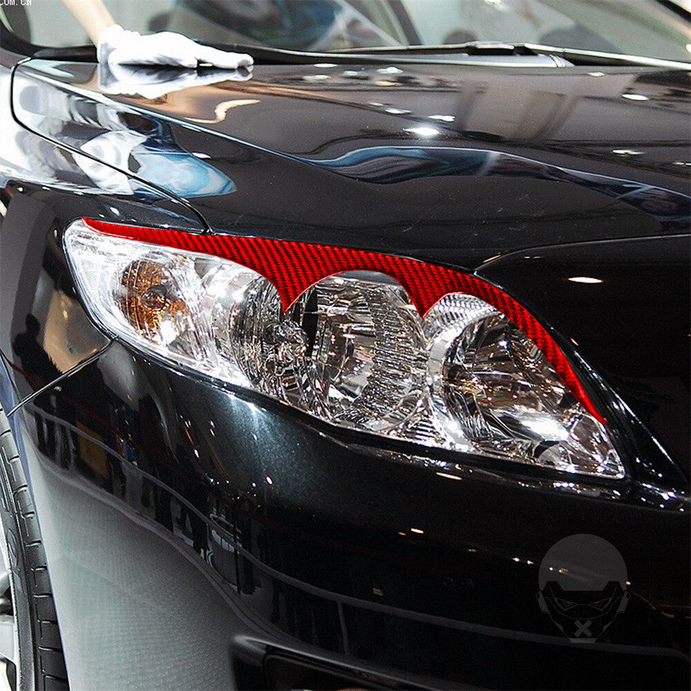 Red Carbon Fiber Front Headlight Eyelids Eyebrow Trim For T@yota for Corolla 2003-08