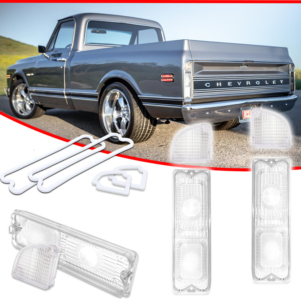 Set / 4 Pickup Tail Light Covers with Washers Clear for and for GMC Trucks 1967 - 1972 - v