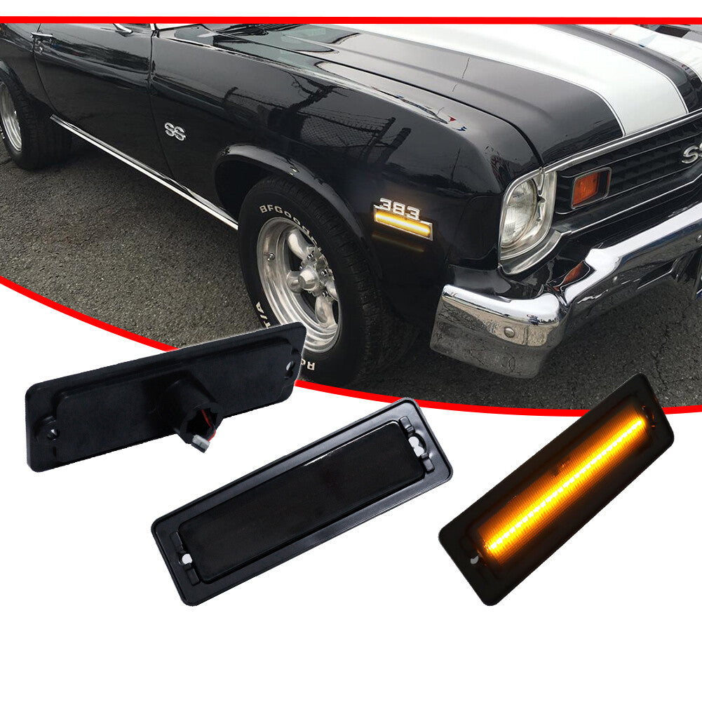 For 1970 - 1974 for Nova Smoked Amber LED Front Bumper Side Marker Lights 2 Pack - v