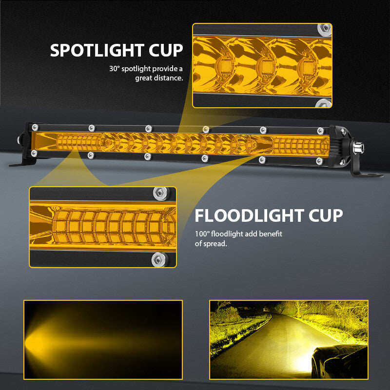 Yellow Ultra Slim LED Light Bar 10 Spot Flood Combo Work Truck SUV ATV 4WD 78W