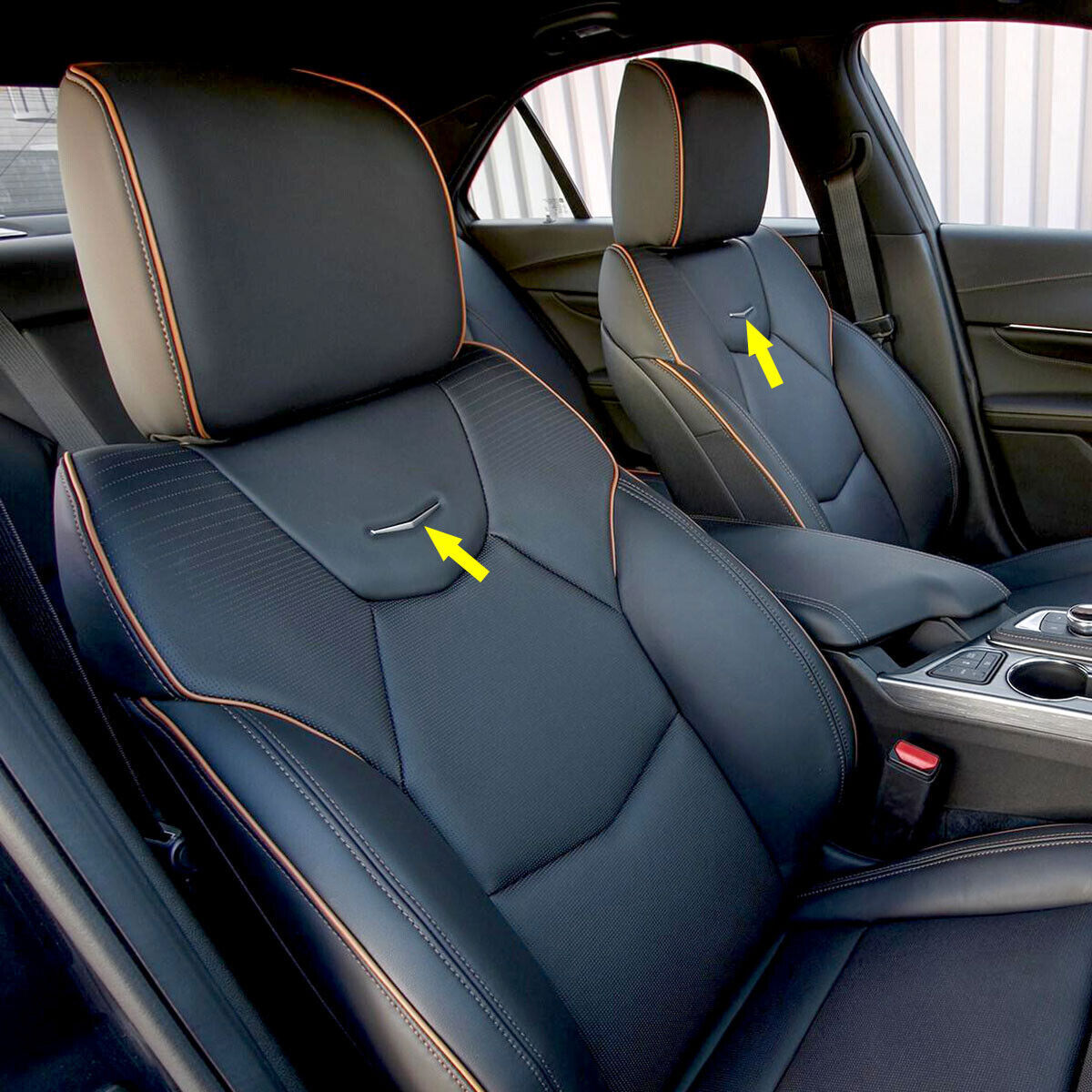 for Cadillac ATS SRX ELR CT# XT# Leather for Seat Back Chrome Wave Crest Badge Trim