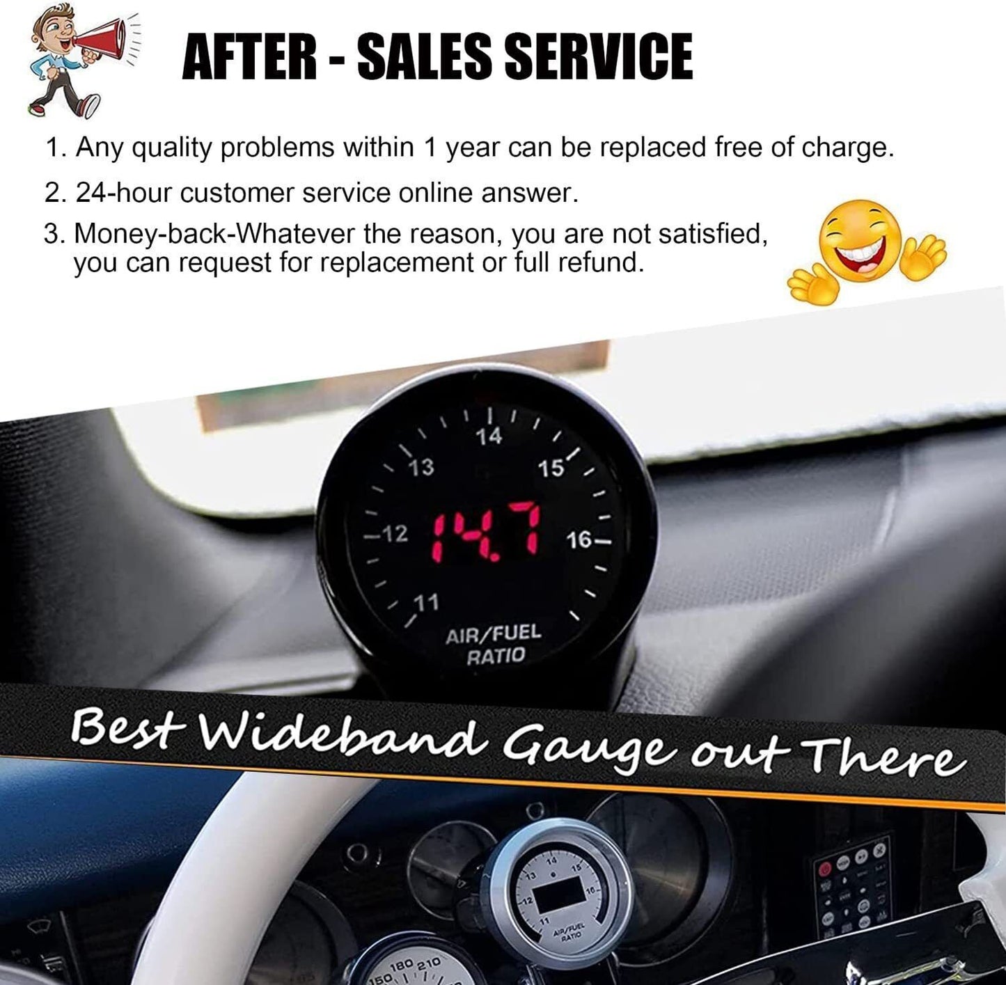 30-4110 Wideband Gauge Controller AFR O2 Air Fuel Ratio 52mm with 4.9 LSU Sensor