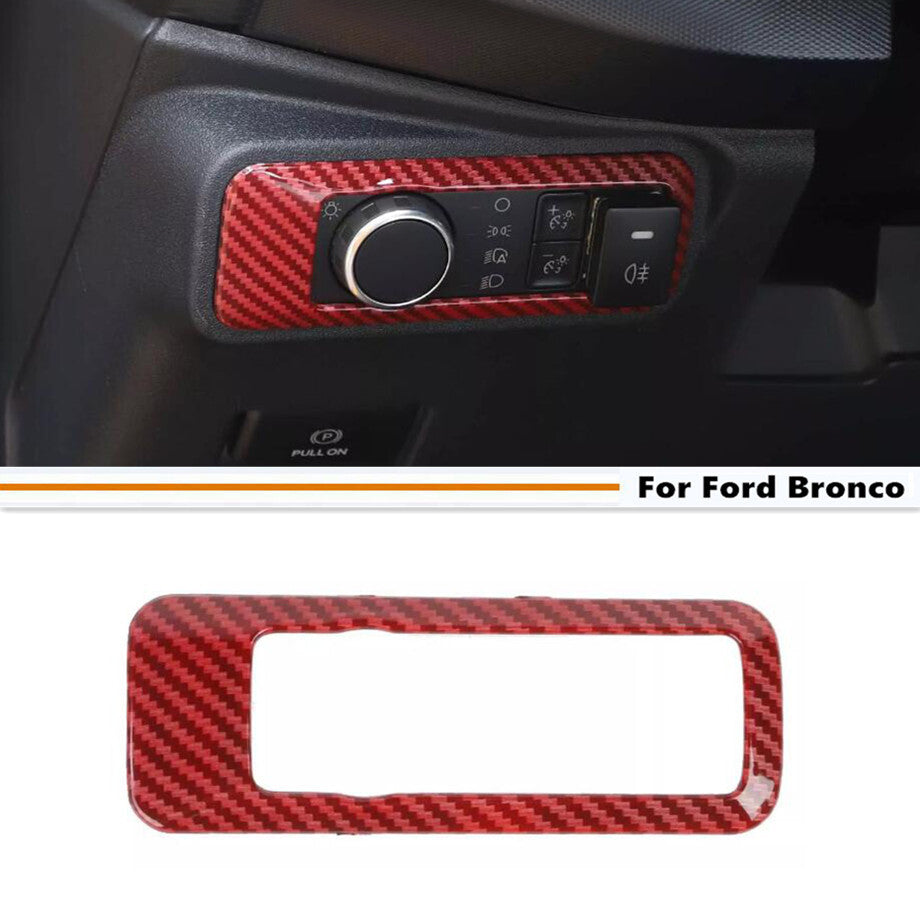 Red Carbon Headlight Switch Button Cover Trim Accessories For Bronco 21-24 v