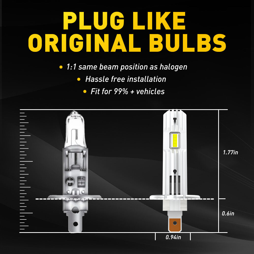 AUXITO LED Headlight H1 High Low Beam Bulb FANLESS Kit Bright White 22000LM for Mini