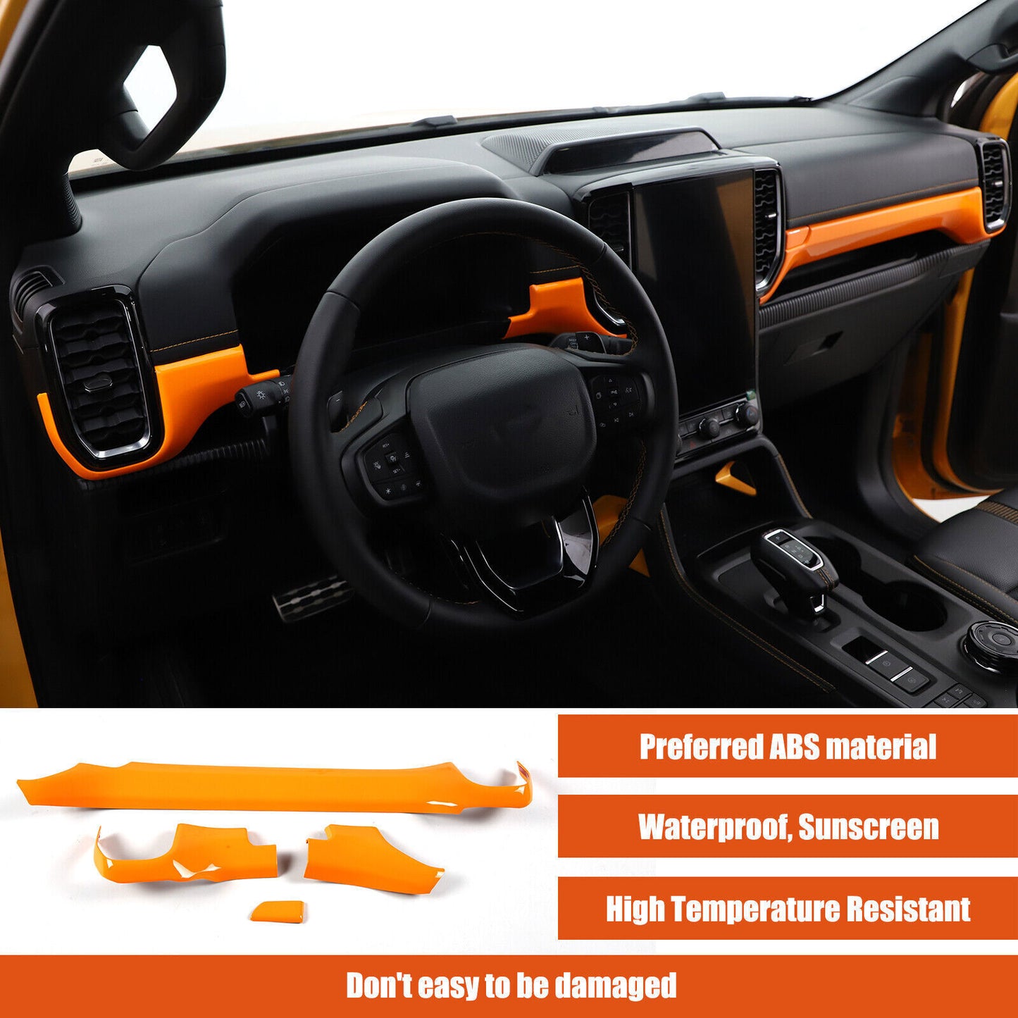 ABS Orange Car Center Dashboard Cover Decorative Trim For Ranger 23-2024 B n