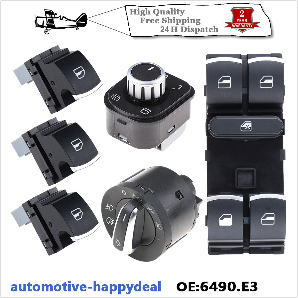 6X Fuel Headlight Mirror Window Switches Chrome for VW for Golf MK5 for Passat for Jetta