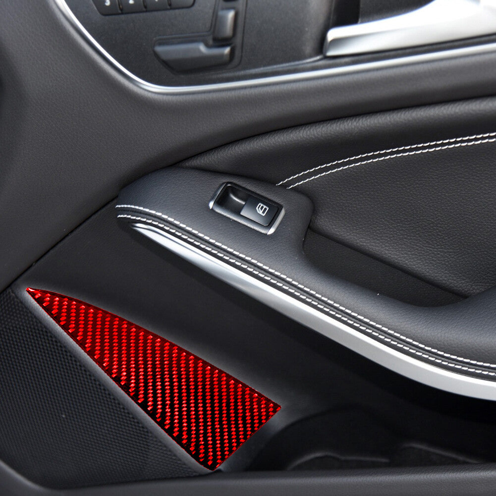 3X Red Carbon Fiber Door Storage Trim Panel for Mercedes-Benz CLA GLA 2014-18
