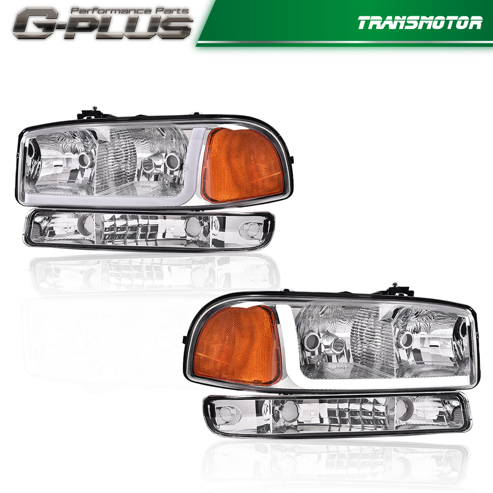 Suitable for 99-07 GimCi for Sierra / for Yukon LED DRL Amber Corner Chrome Alloy Headlights LH+RH