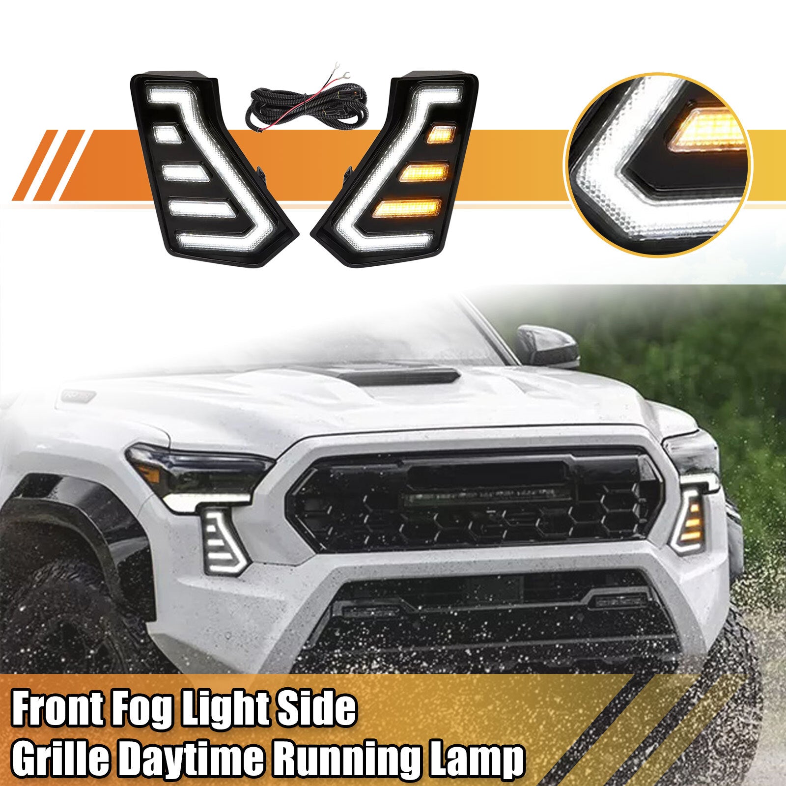 Applicable to for Toyota Tacoma front fog lights, side grille daytime running lights DRL 2024 2025