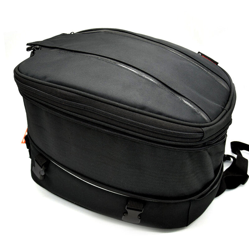Motorcycle/bicycle helmet bag, tail for seat backrest saddle bag, backpack + rain cover n