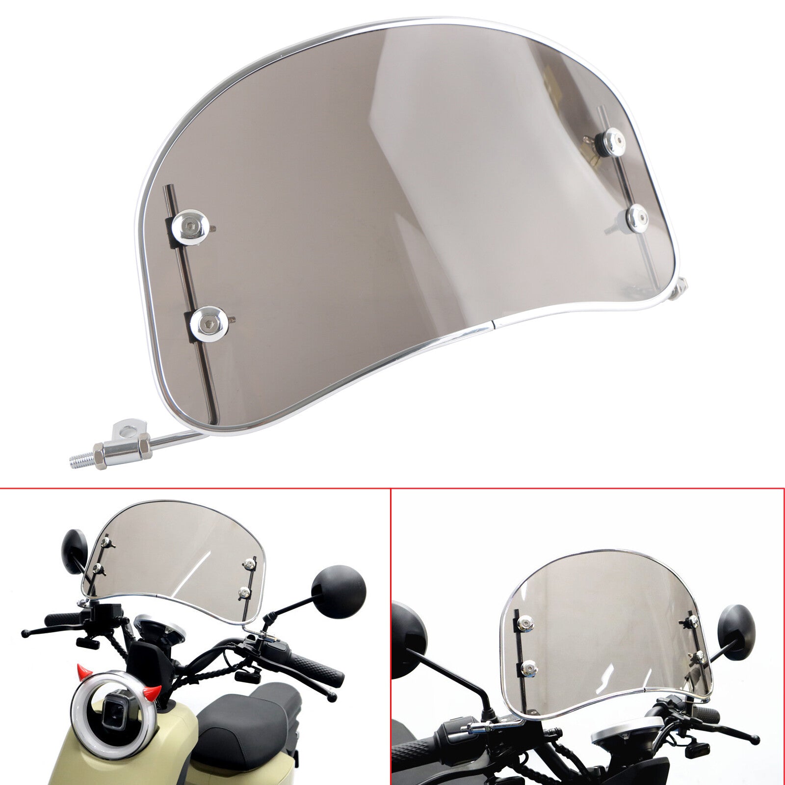 Smoked motorcycle windshield, removable windshield, universal for scooters and electric bicycles.