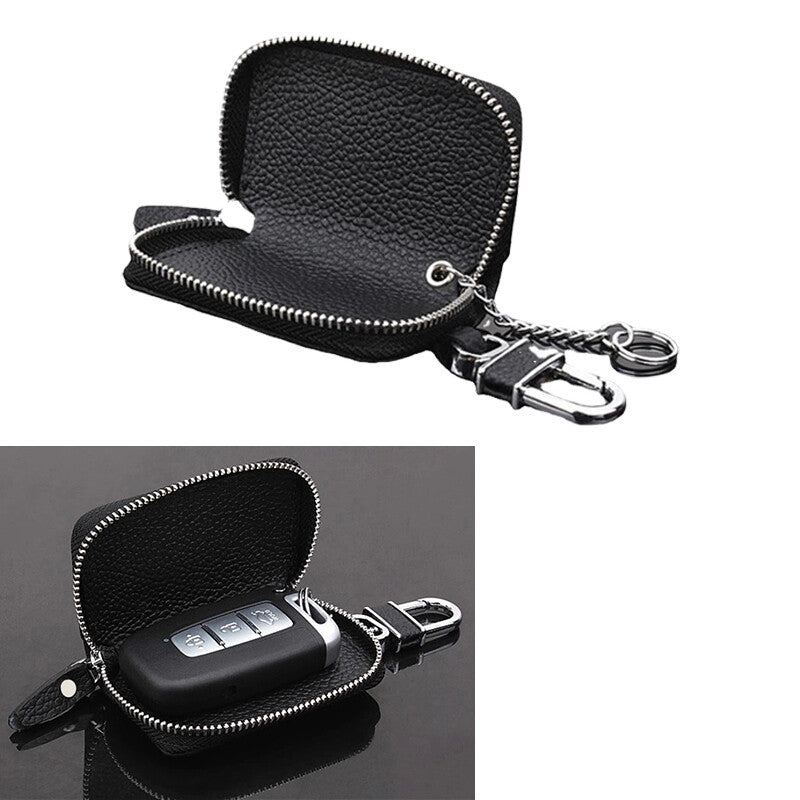 1Pc Car Key Holder Cover Key Chain Bag Leather Remote Fob Zipper Case