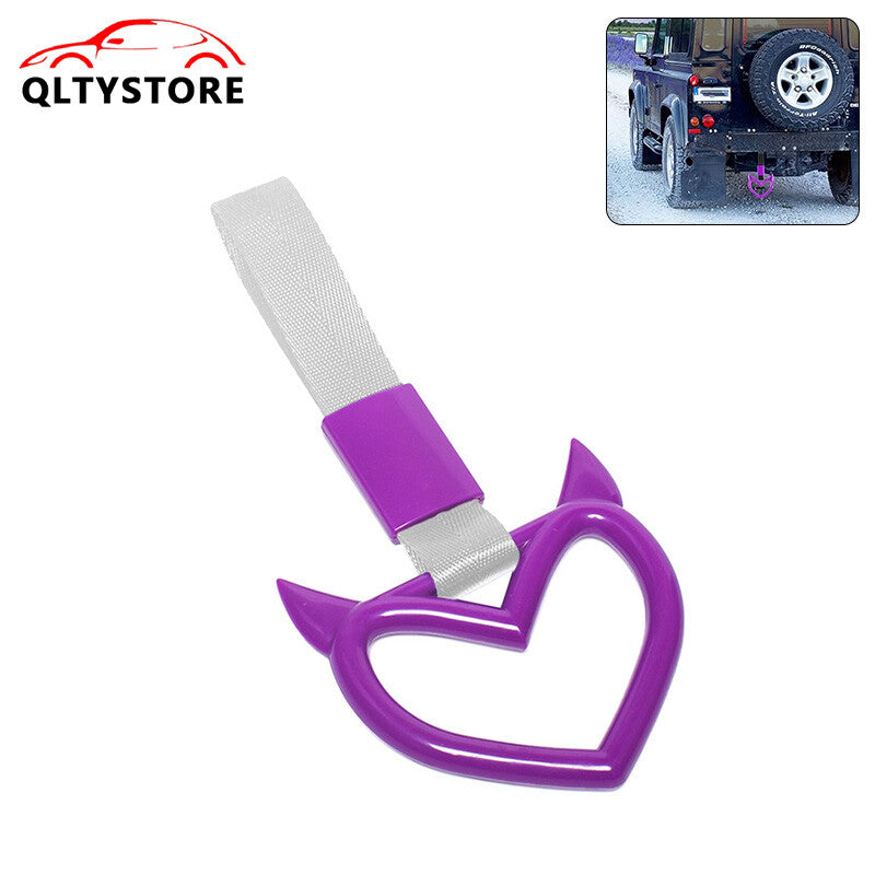 Purple devil heart red JDM Tsurikawa ring subway train bus handle belt charm