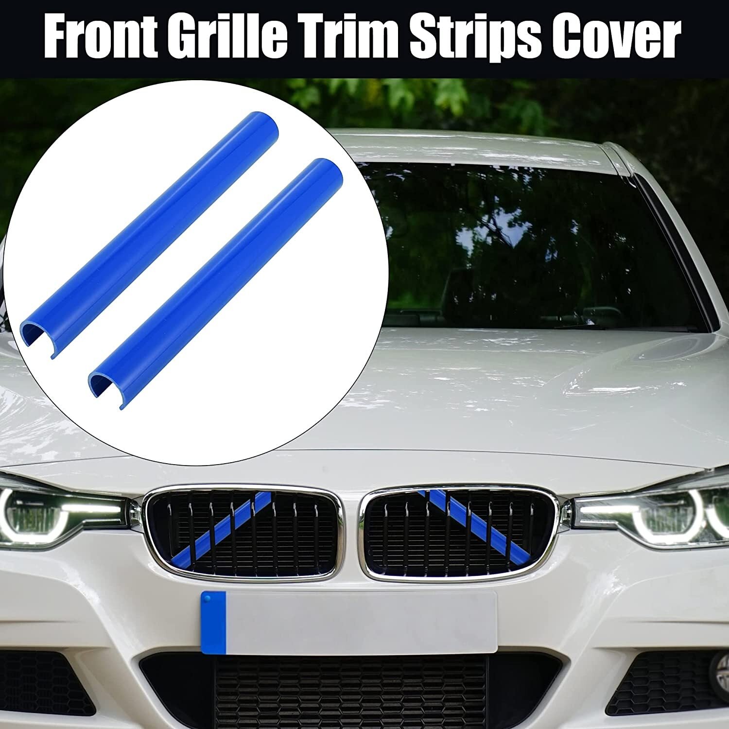 2-Piece Blue Car Front V-Shaped Grill Grill Trim Cover for 1 2 3 F30 G20- n