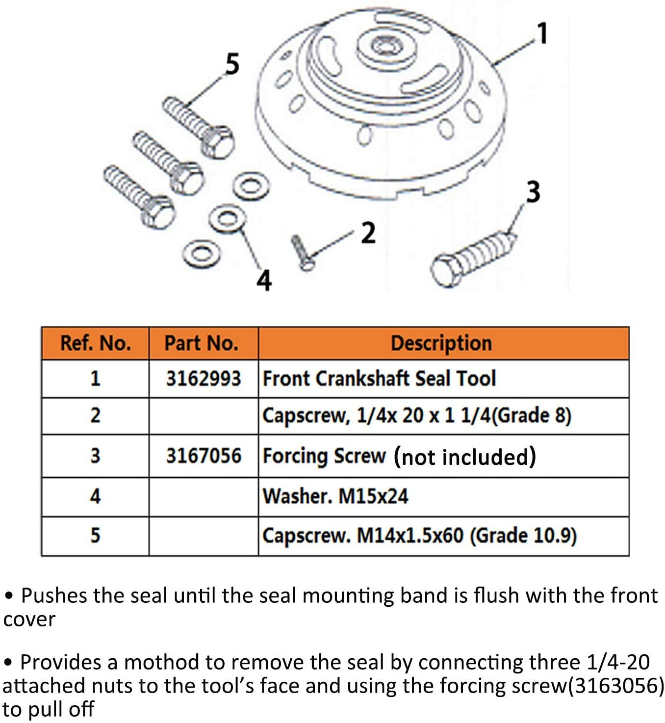 For ISX &QSX 3162992 Front Crankshaft Seal Remover & Installer Tool n
