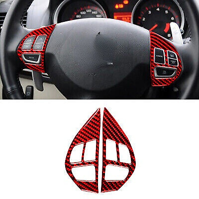 Red Carbon Fiber Steering Wheel Button Cover Trim for Mitsubishi Lancer 2008-15