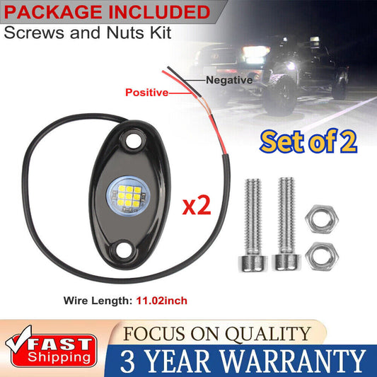 2 PC White LED Rock Lights for JEEP Offroad Truck ATV UTV Underbody Wheel Light