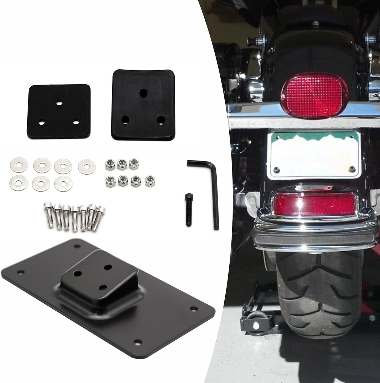 Black 3-hole reclining license plate mount for Harley Softail Fat Boy - n