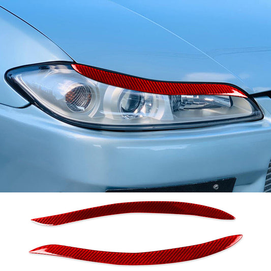 2¡ÁRed Carbon Fiber Headlight Eyelids Eyebrow Trim for Nissan 200SX S15 1999-2002
