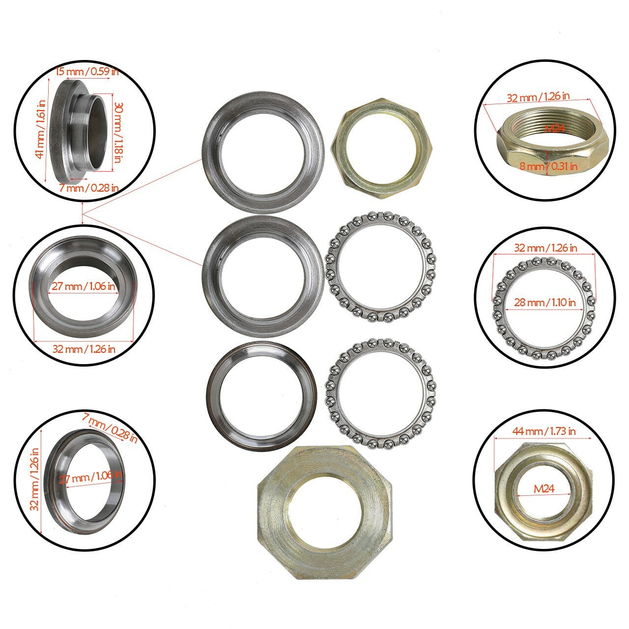 Fork-neck steering valve stem bearing kit for Yamaha PW50 - 50 motocross stunt motorcycles