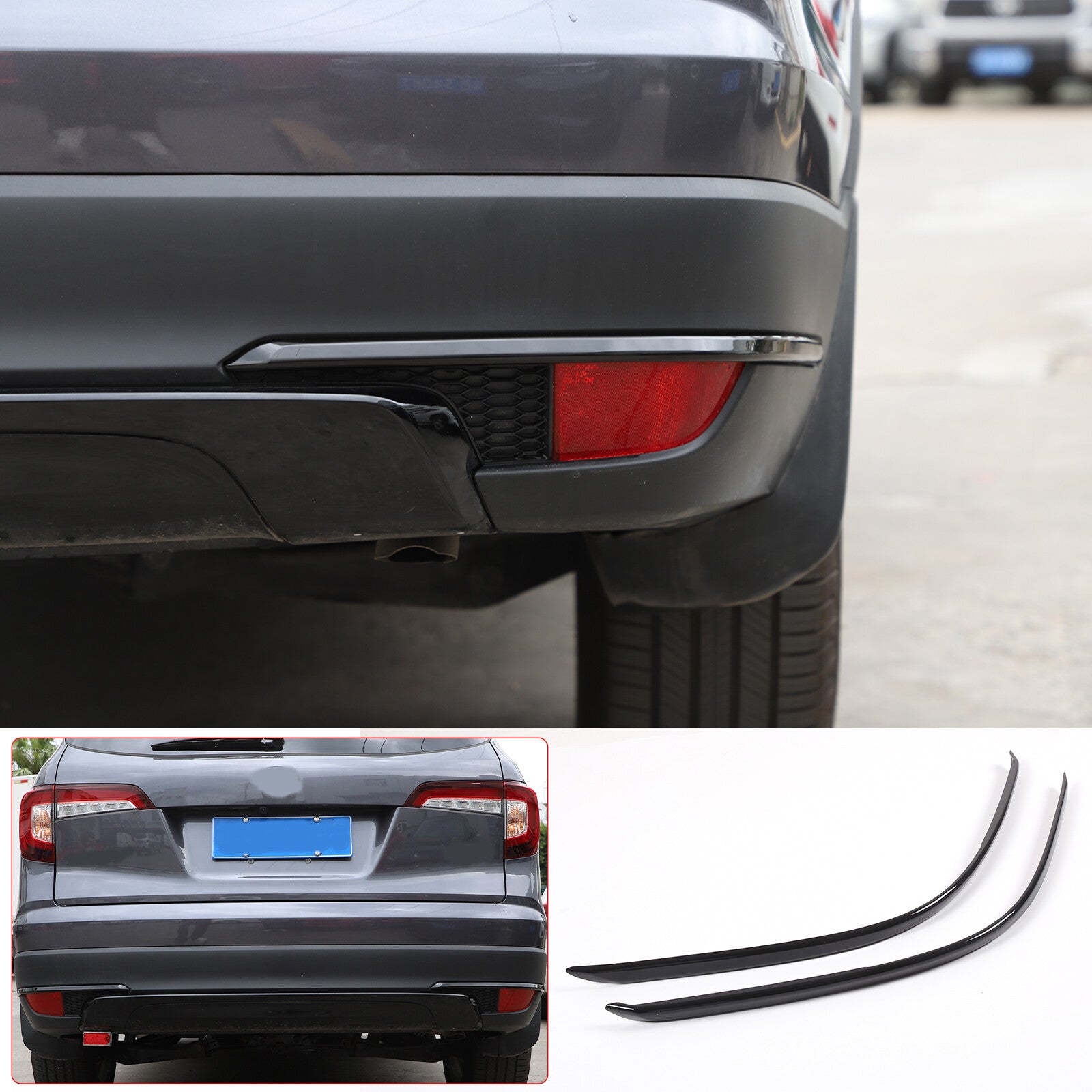 Smooth black rear bumper fog light trim (2 pieces) for Honda Pilot 19-22 n