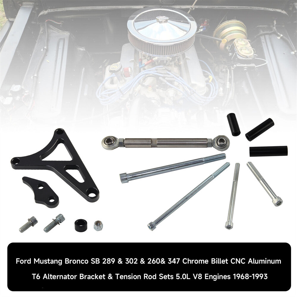 For SB Small Block for Ford 260 289 302 Billet Aluminum Alternator Bracket Kit Black
