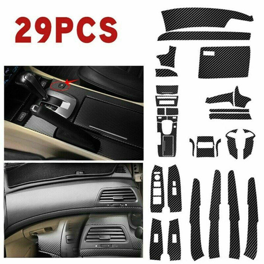 3D Carbon Fiber Style Car Interior Kit Cover Trim 29Pcs for Honda for Accord 2008-12