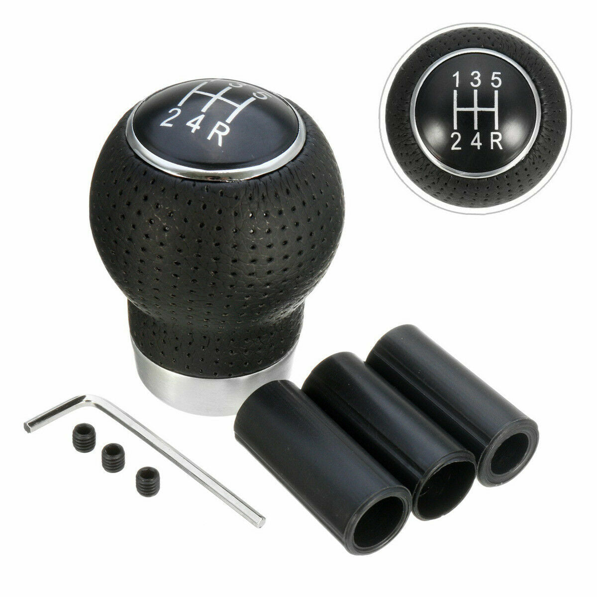 5 Speed Universal Manual Car Gear Black Shift Knob Shifter Lever PU Leather