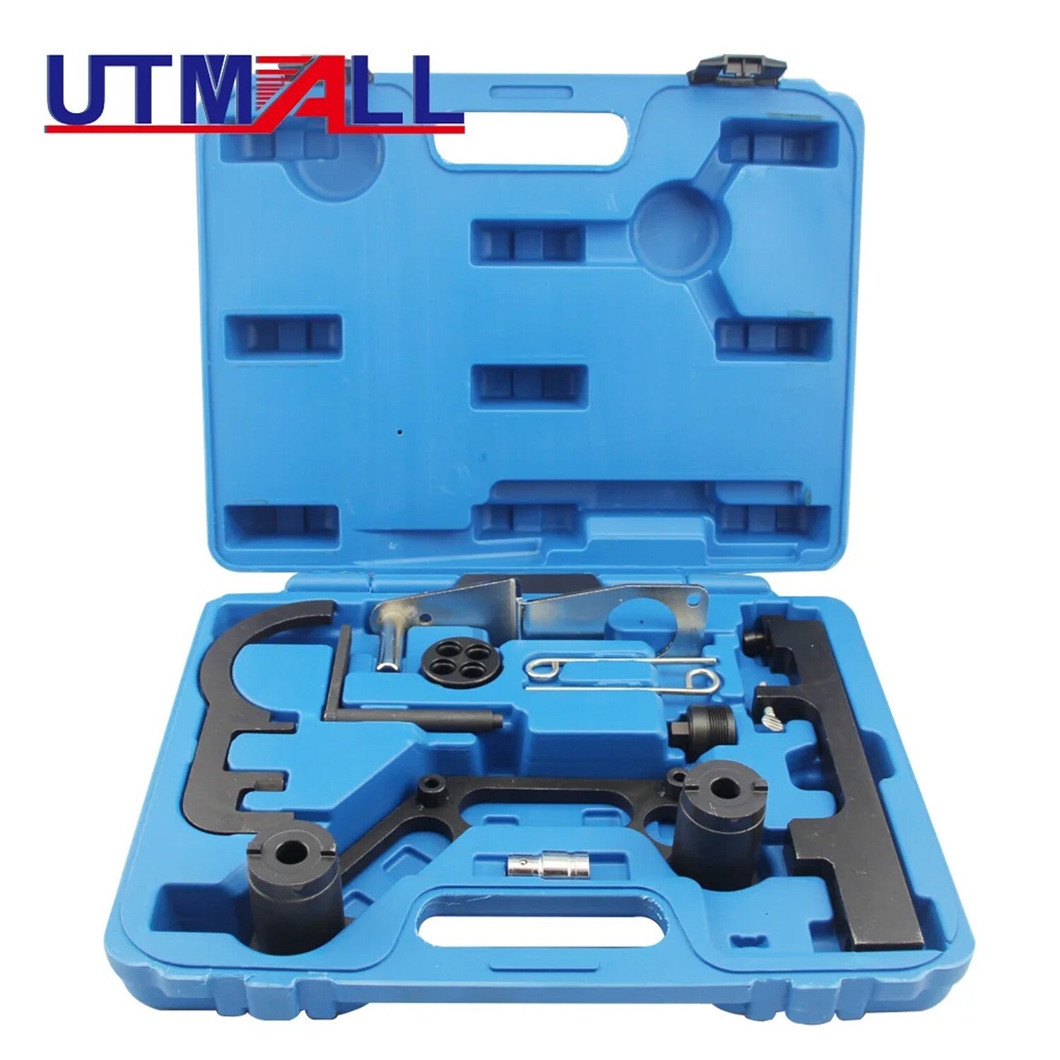 Tool kit for setting and locking dual overhead camshaft timing for BMW N47, N47S, and N57 diesel engines.
