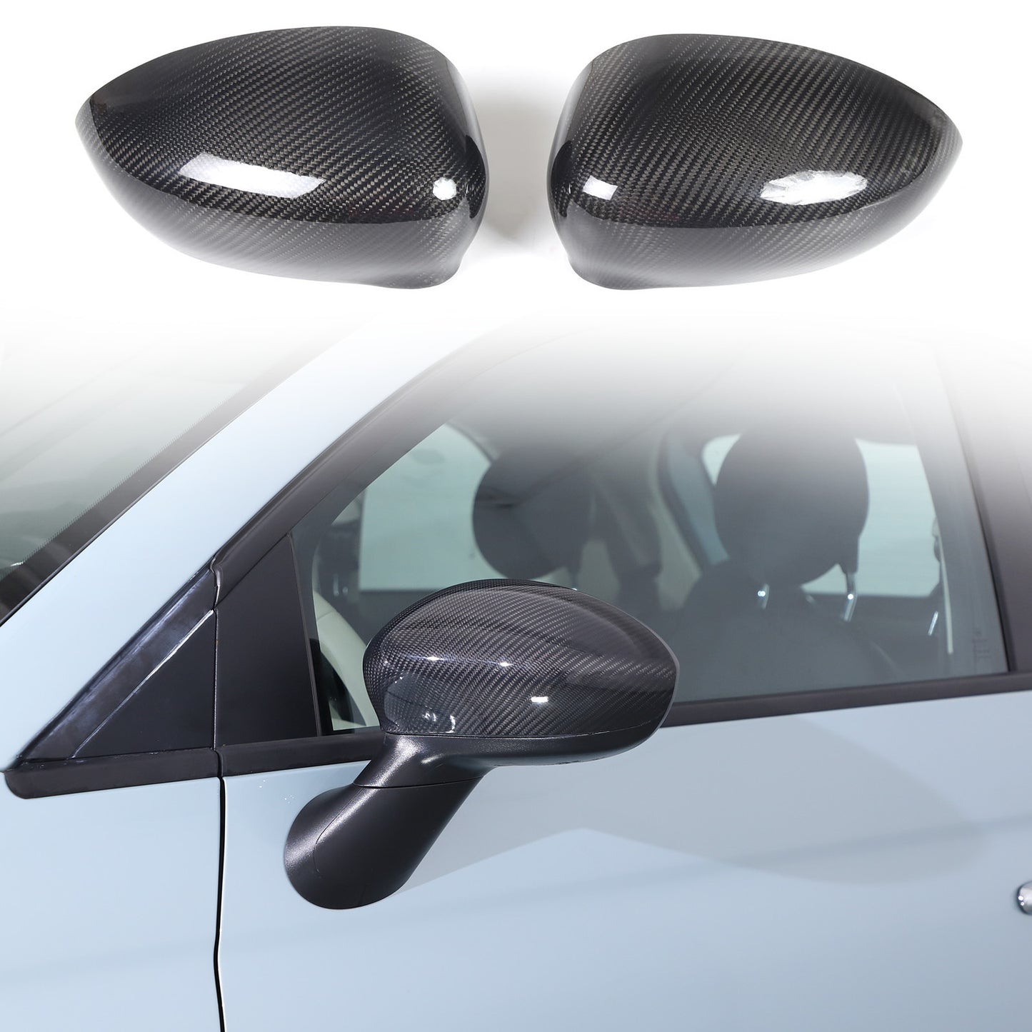 Side mirror cap trim for Fiat 500 500C 2012-2019, carbon fiber, 2 pieces.