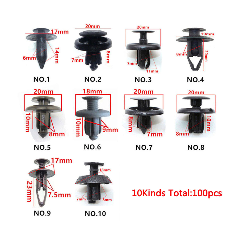 100x Trunk Screw Rivets Set Auto Bumper Fender Plastic Fastener Clips Car Parts