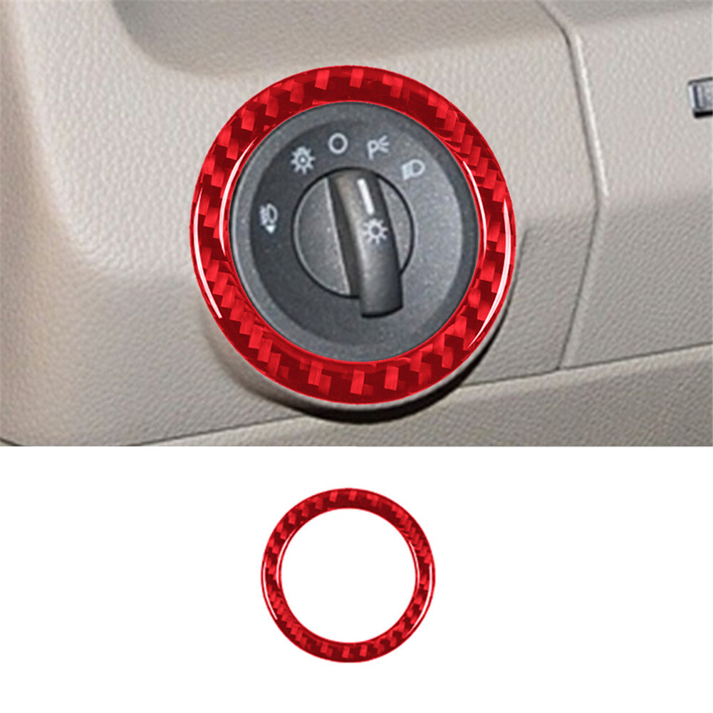 Red Carbon Fiber Headlight Button Ring Trim for Lincoln for Navigator 2007-2014