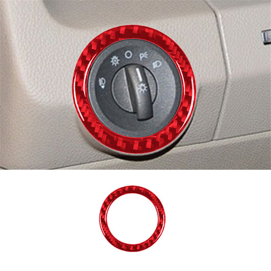 Red Carbon Fiber Headlight Button Ring Trim for Lincoln for Navigator 2007-2014