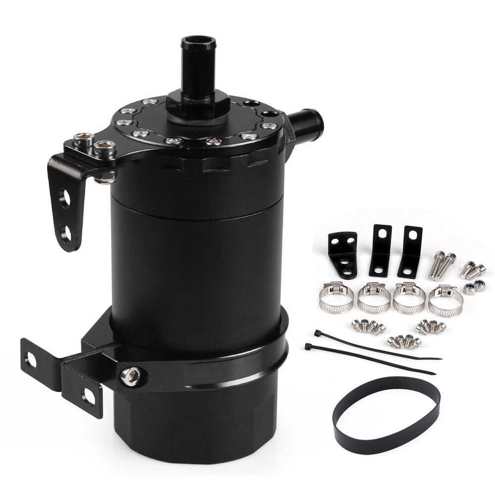 US Black Racing Round Oil Tank Baffled Aluminum Oil Catch Can Resevoir Tank Kit