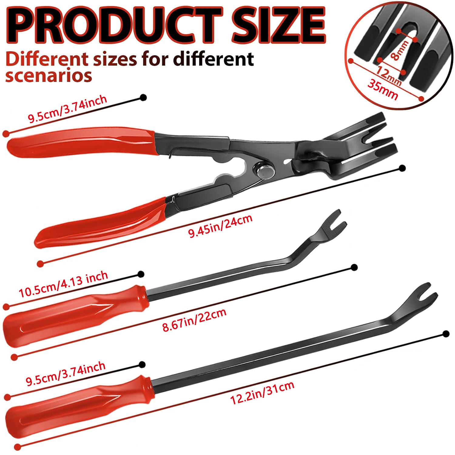 3Pcs Red Car Door Panel Remover Body Retainer Clip Car Trim Upholstery Pry Tool Q