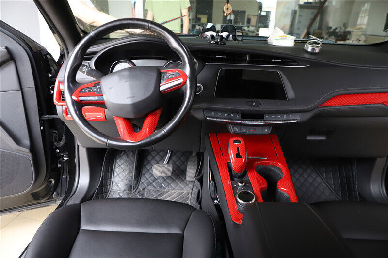 for Cadillac XT4 2018-2023 Red Carbon Fiber Interior Decor Accessories Kit Cover
