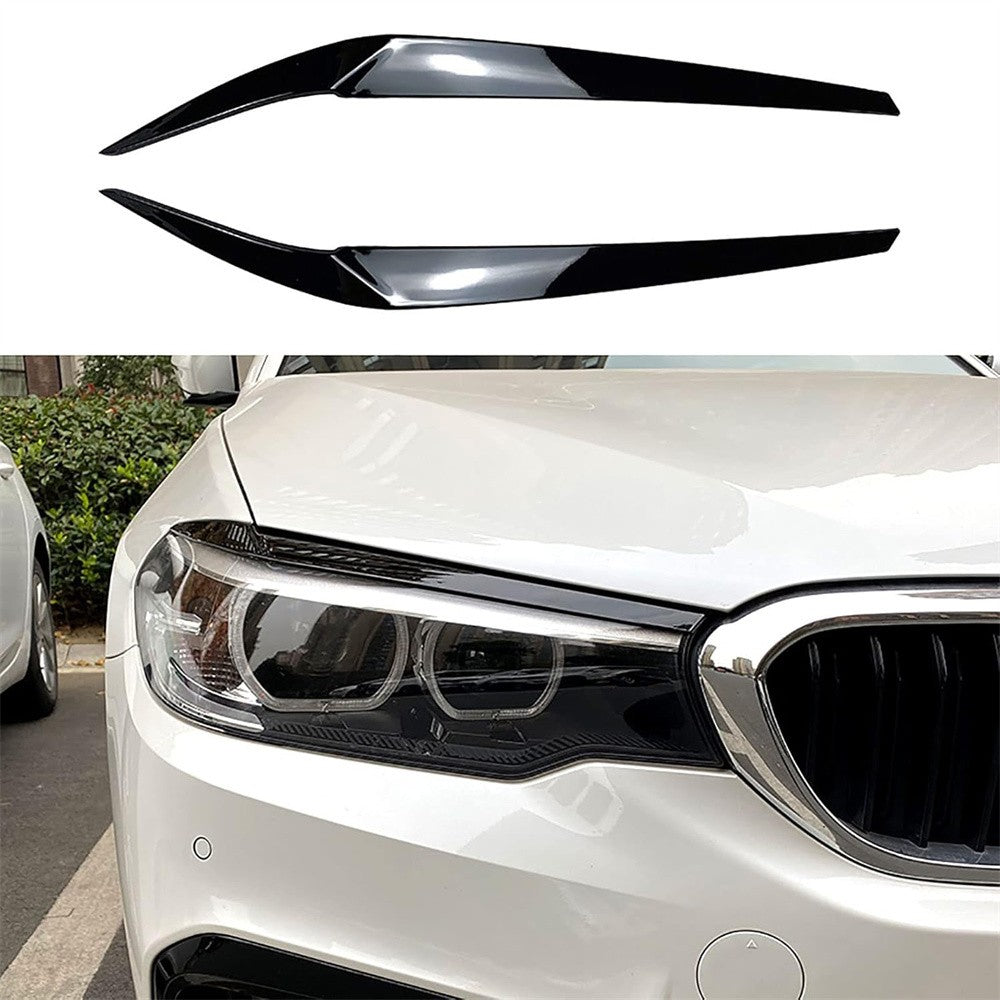 Gloss Black Headlight Eyebrow Eyelid Trim for BMW 5 Series G30 525i 530i 2017-23