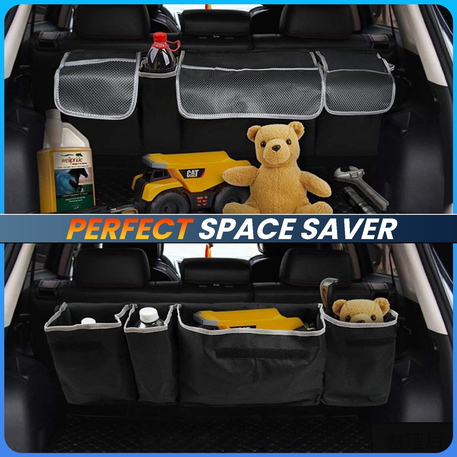 Car Boot Organiser Tidy Back for Seat Storage Bag Hanging Pocket SUV Universal Felt