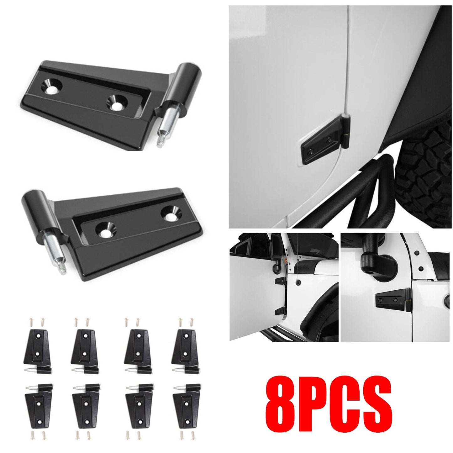 8PCS Steel Door Hinge Kit Inside  Outside for 2007-2018 for Jeep for Wrangler JK